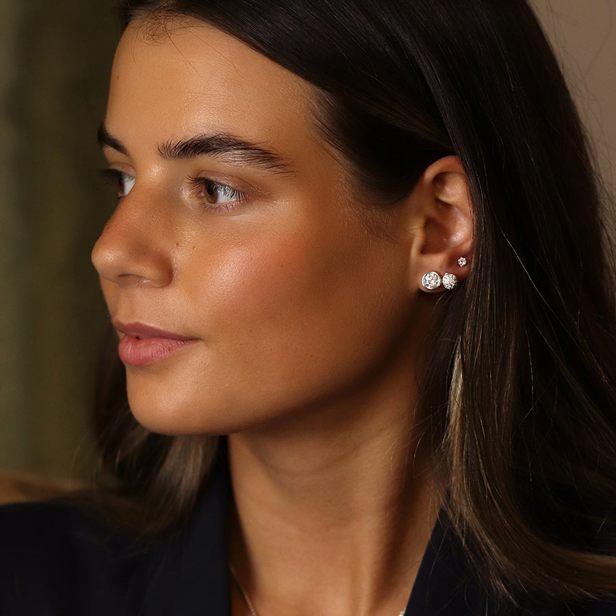 Silver Plated Triple Round Crystal Stud Earring Set