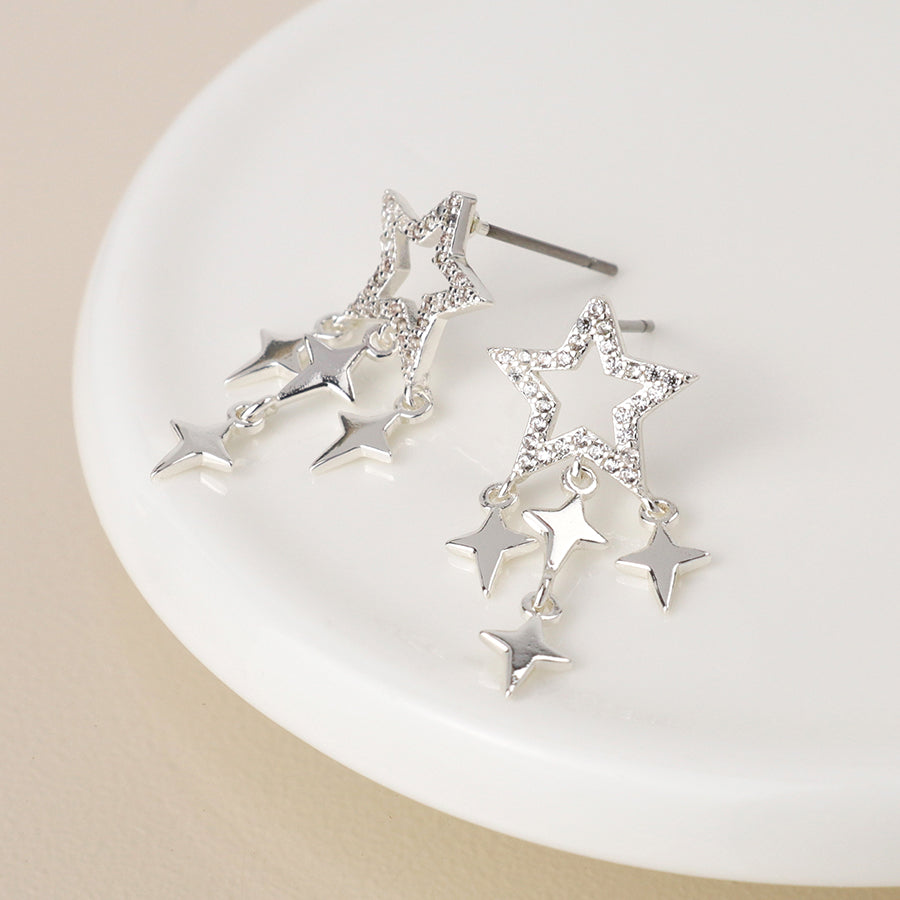 Silver Plated Crystal Star and Star Drop Earrings