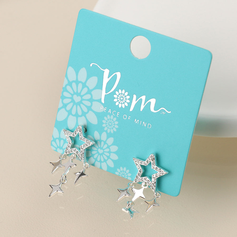 Silver Plated Crystal Star and Star Drop Earrings