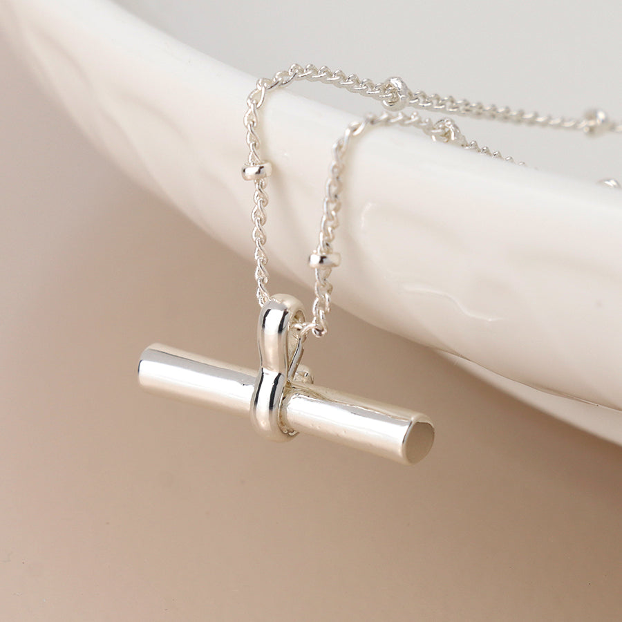 Silver Plated T-Bar Pendant Necklace