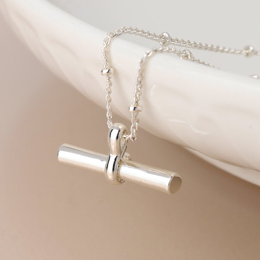 Silver Plated T-Bar Pendant Necklace
