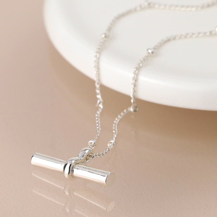 Silver Plated T-Bar Pendant Necklace