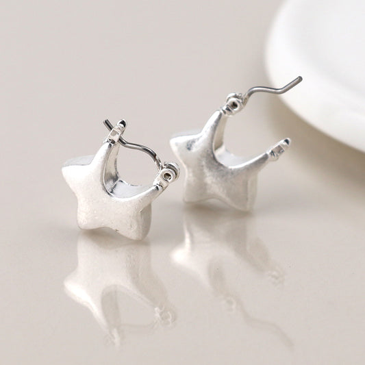 Silver Plated Chunky Worn Star Hoop Earrings