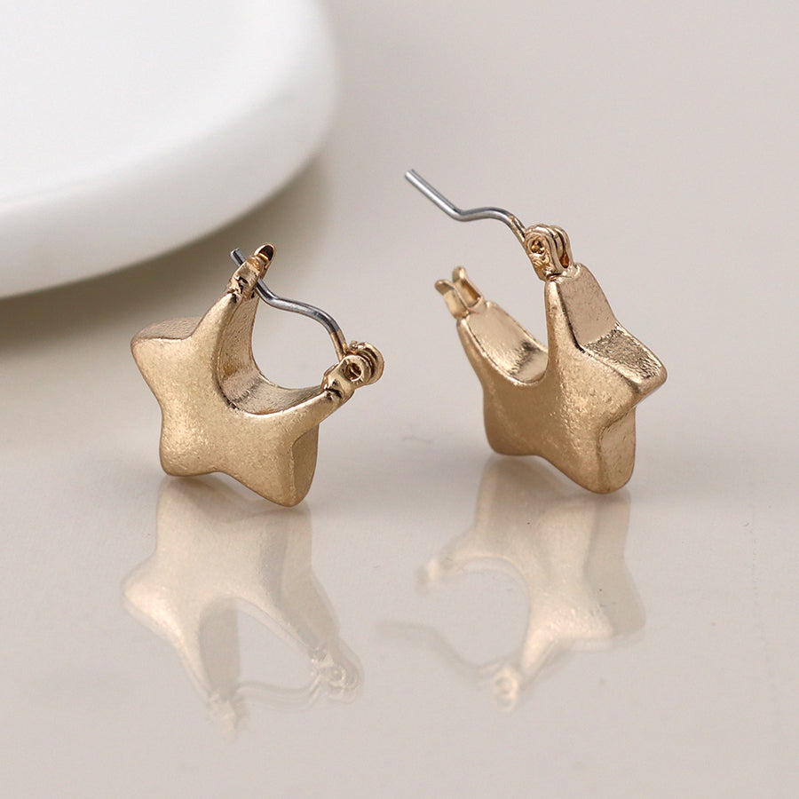 Gold Plated Chunky Worn Star Hoop Earrings