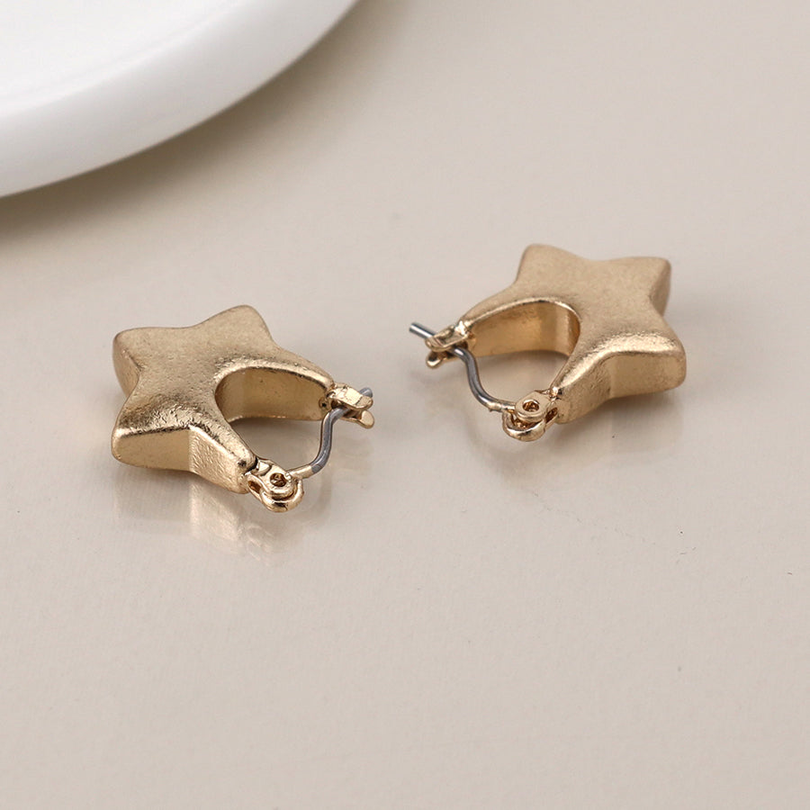Gold Plated Chunky Worn Star Hoop Earrings