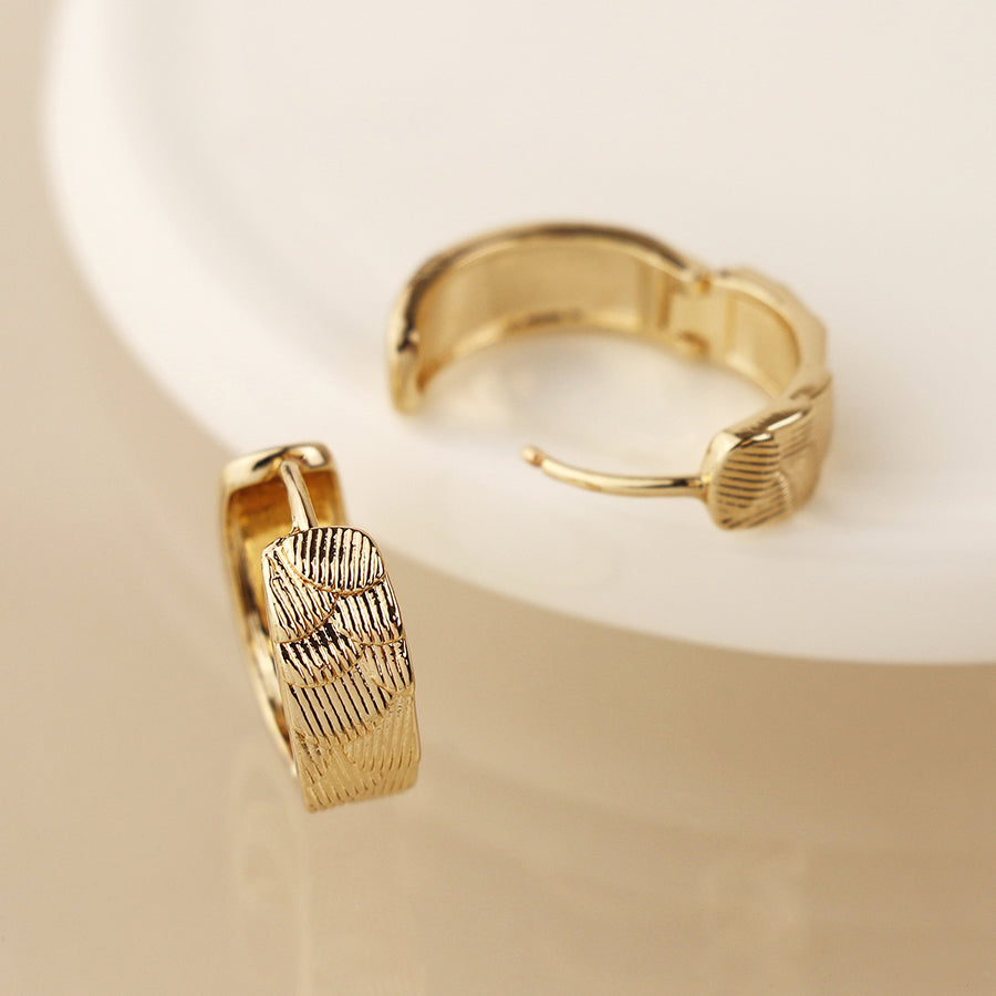 Gold Plated Scallop Embossed Huggie Hoop Earrings