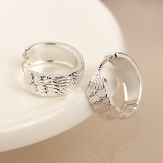 Silver Plated Scallop Embossed Huggie Hoop Earrings