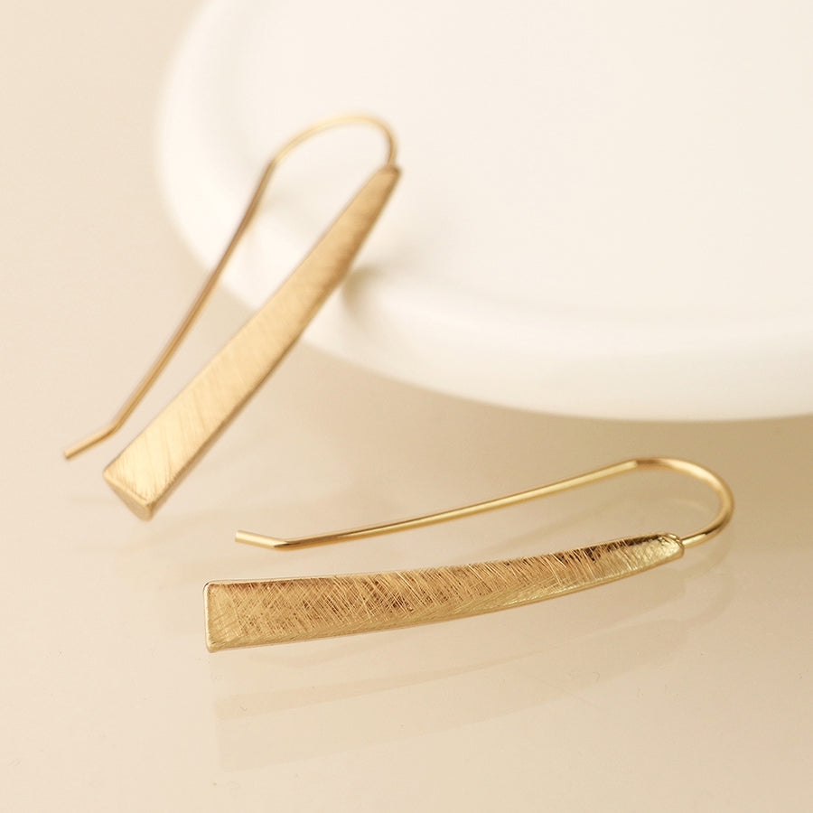 Gold Plated Brushed Tri-Edge Drop Earrings