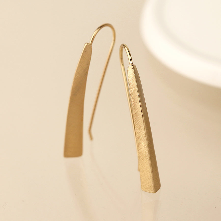 Gold Plated Brushed Tri-Edge Drop Earrings