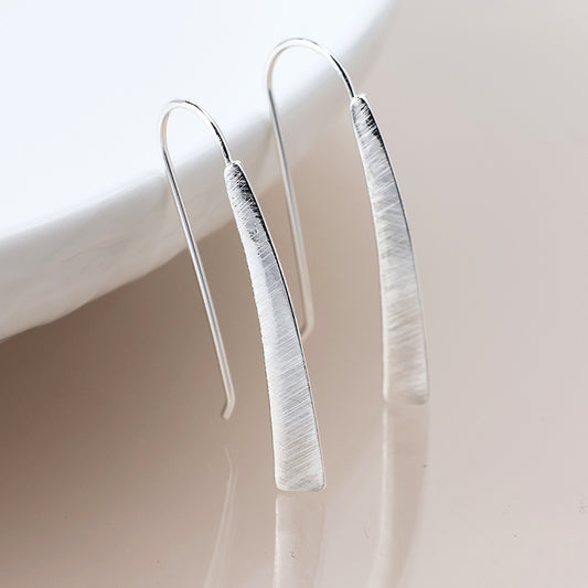 Silver Plated Brushed Tri-Edge Drop Earrings