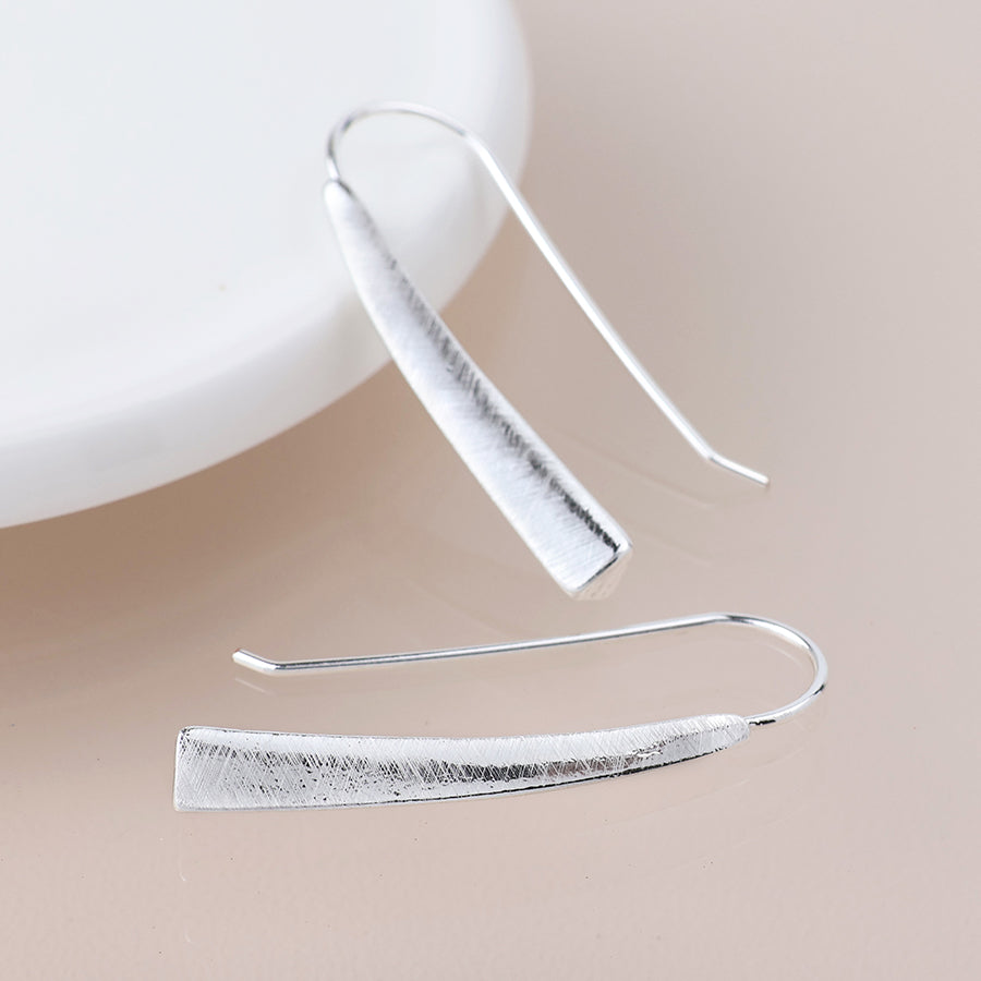 Silver Plated Brushed Tri-Edge Drop Earrings