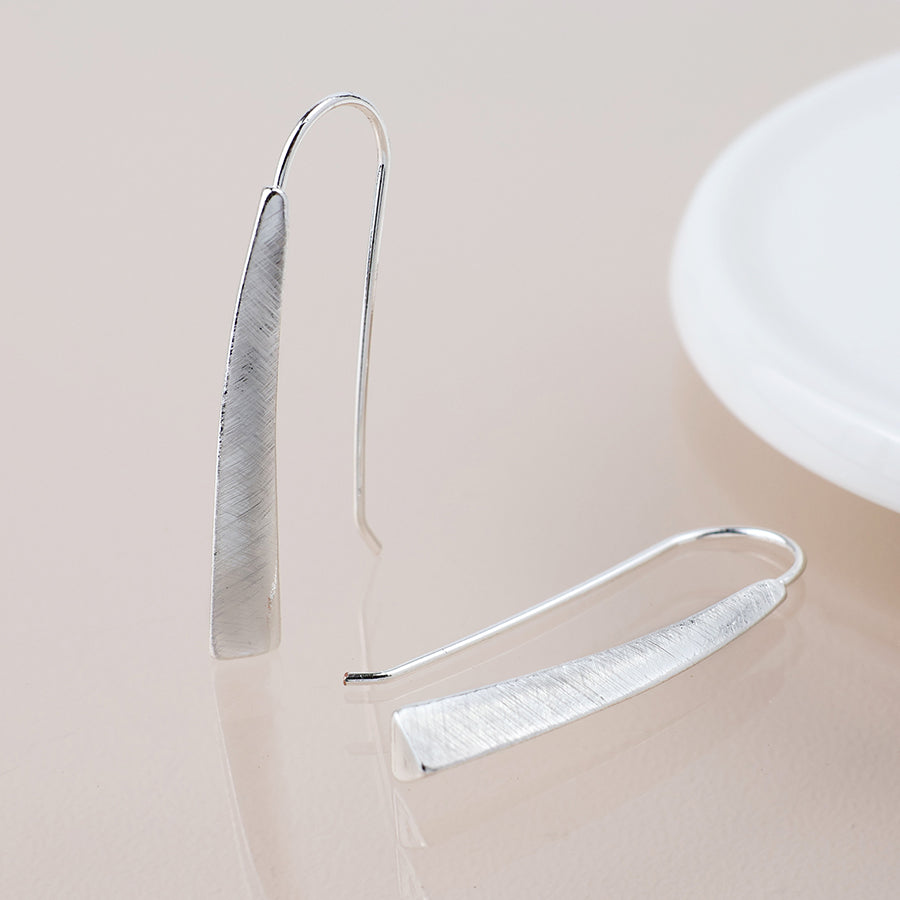 Silver Plated Brushed Tri-Edge Drop Earrings