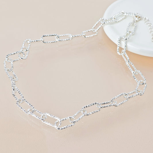 Silver Plated Textured Paperchain Link Necklace