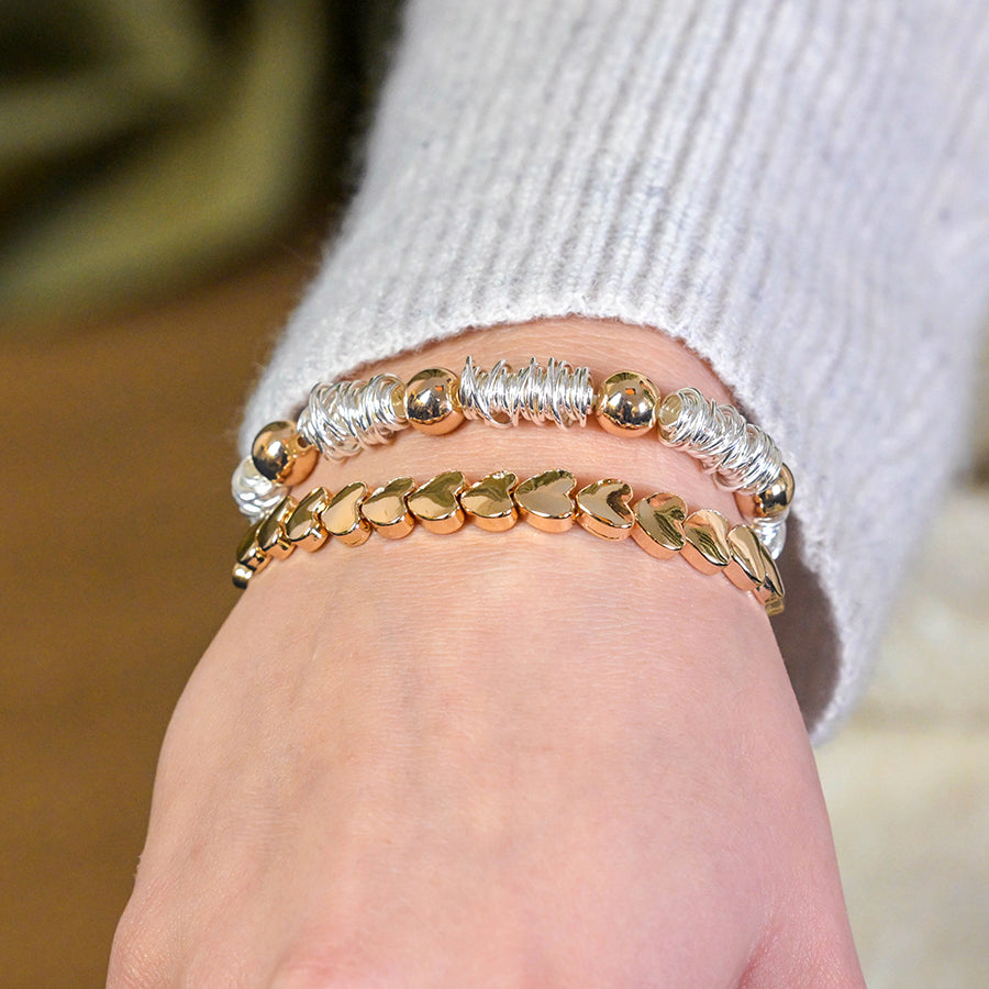 Silver Plated Spun Yarn & Gold Bead Stretch Bracelet