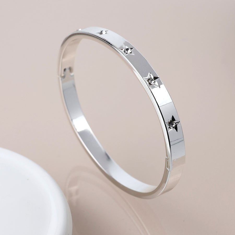 Silver Plated Crystal Star Hinged Bangle