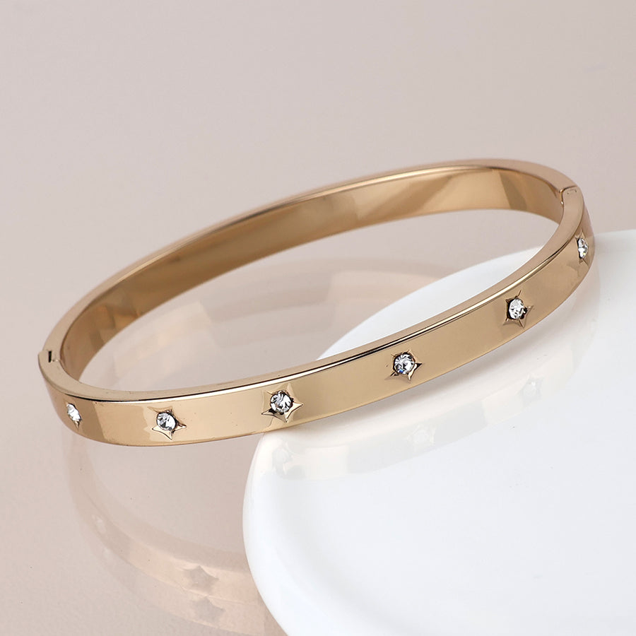 Gold Plated Crystal Star Hinged Bangle