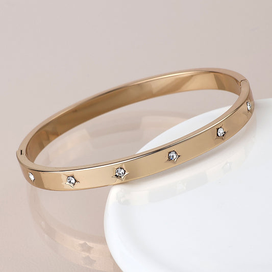 Gold Plated Crystal Star Hinged Bangle