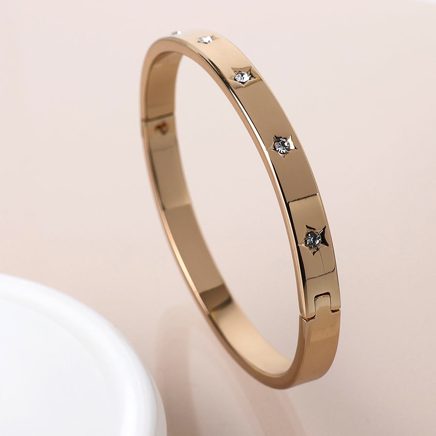 Gold Plated Crystal Star Hinged Bangle