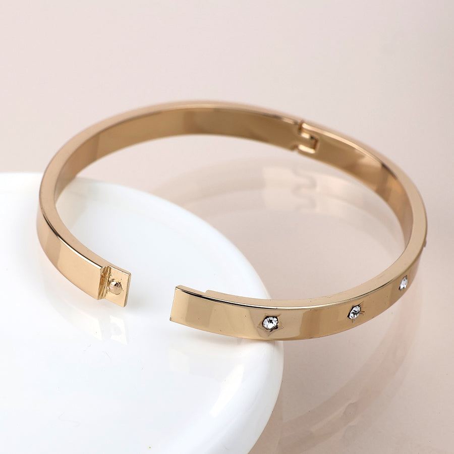 Gold Plated Crystal Star Hinged Bangle