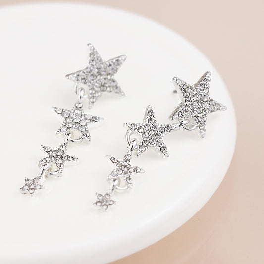 Silver Plated Graduated Crystal Star Drop Earrings