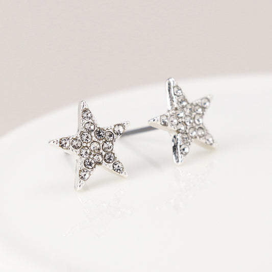 Silver Plated Crystal Star Stud Earrings