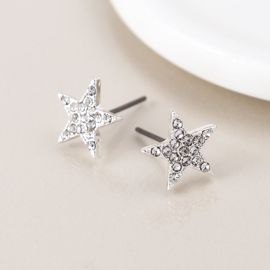 Silver Plated Crystal Star Stud Earrings