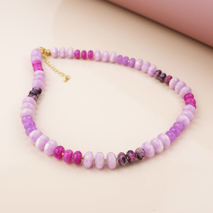 Purple stone mixed bead necklace