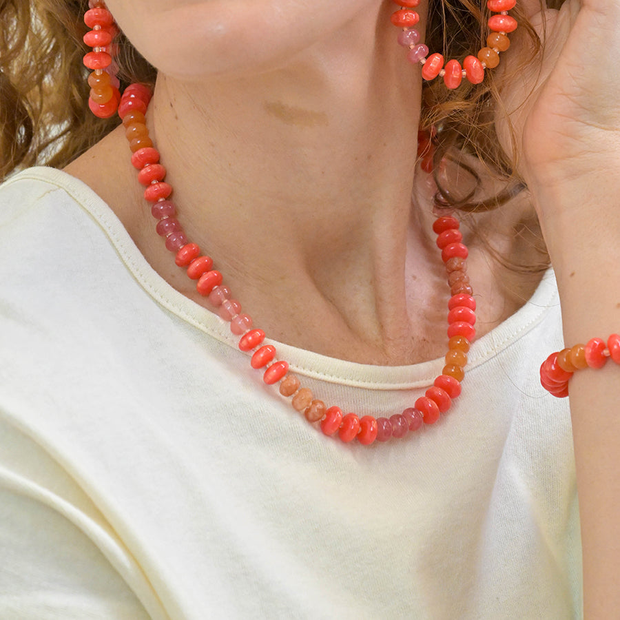 Orange stone mixed bead necklace