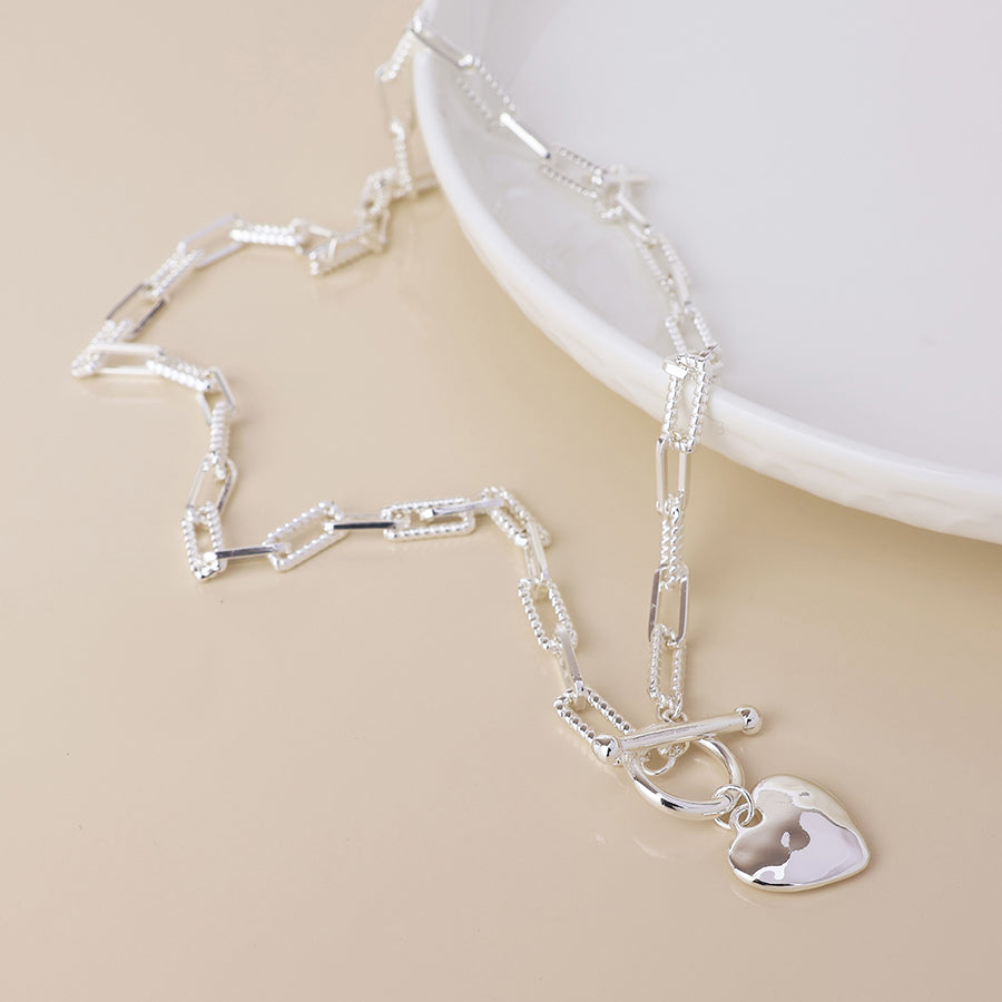 Foundry silver plated heart and t-bar necklace with twist links