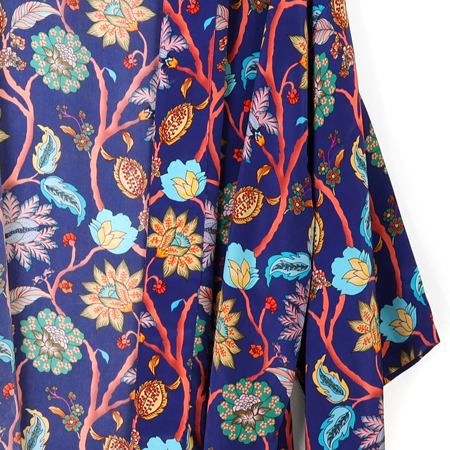 Navy mix paisley flower print kimono
