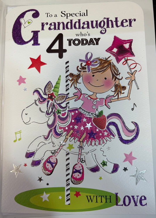 Granddaughter Birthday Card Age 4 - Jonny Javelin