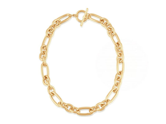 Gold Plated Oval Links T-Bar Statement Necklace