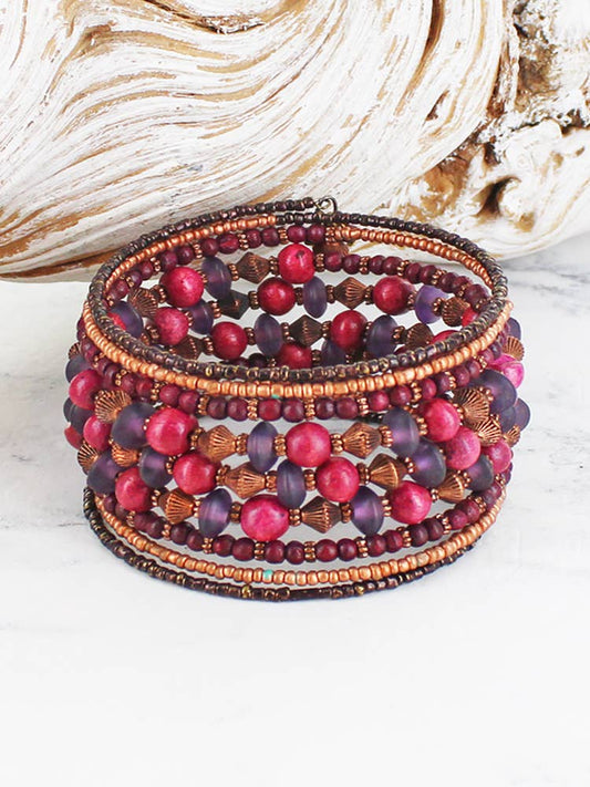 Beaded Spiral Cuff - Pink & Purple Tones