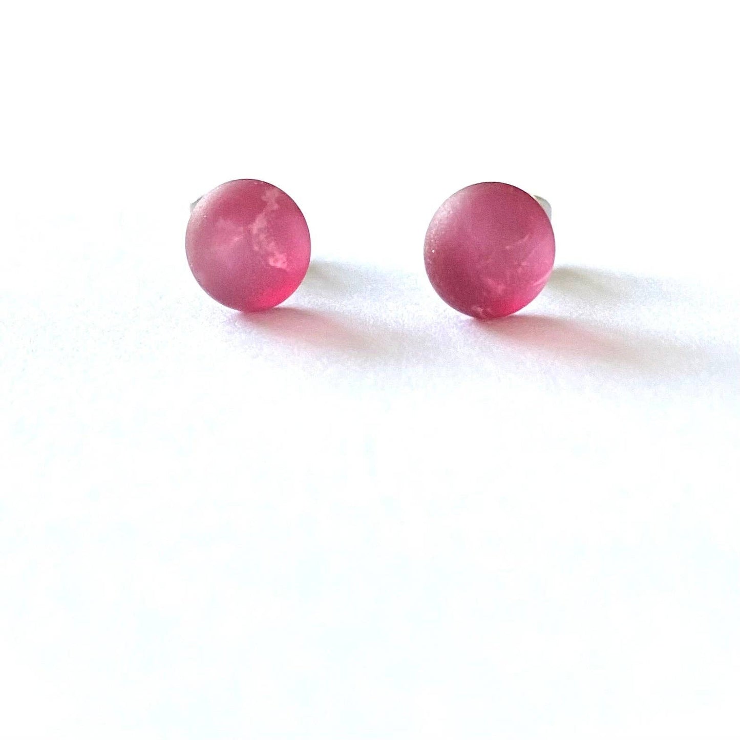 Handmade Cranberry Pink Frosted Glass Stud Earrings