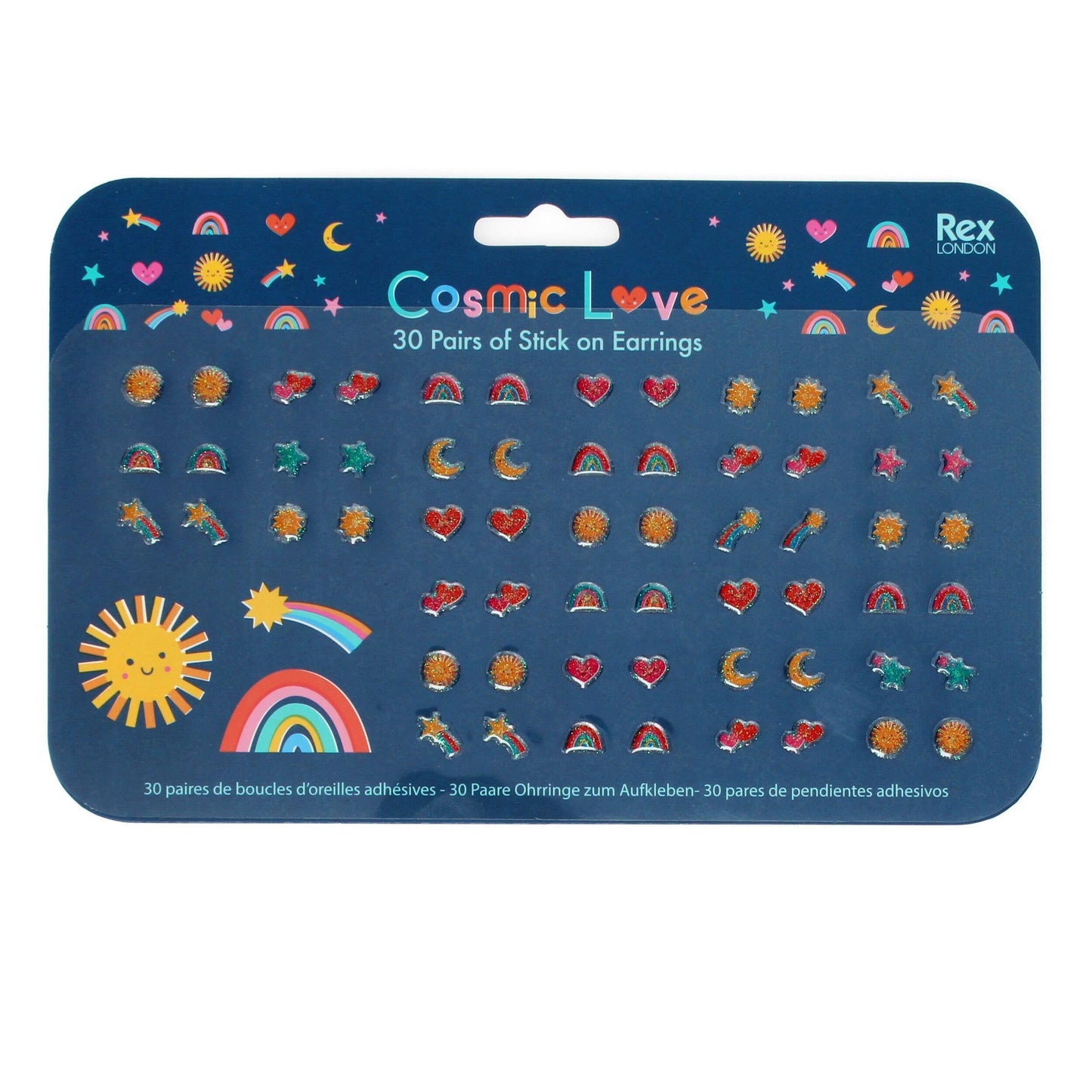 Cosmic Love Stick On Earrings – 30 Pairs of Fun Designs for Children