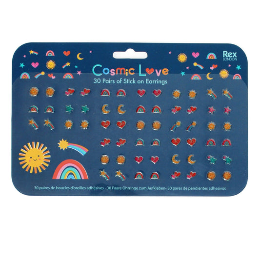 Cosmic Love Stick On Earrings – 30 Pairs of Fun Designs for Children