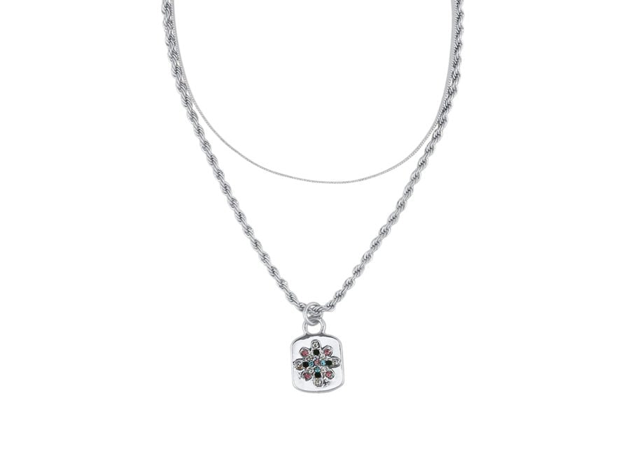Silver Plated Double Layered Necklace with Jewelled Star Charm