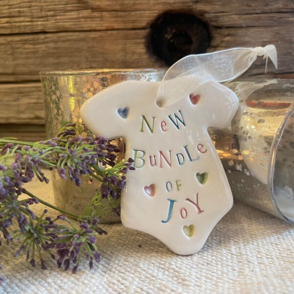 Handmade Hanging Ceramic Heart with Thoughtful Message - New Bundle of Joy