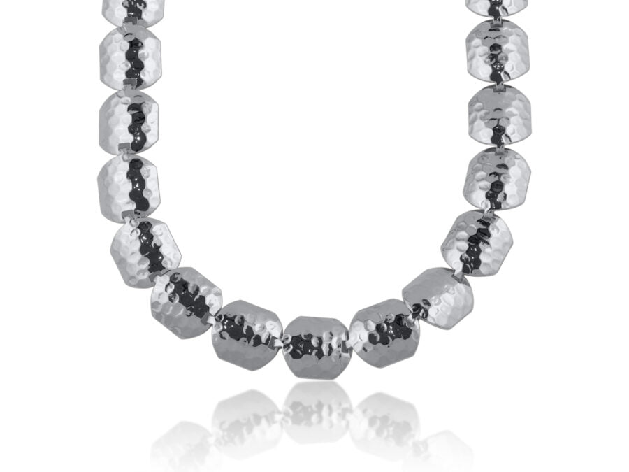 Silver Plated Statement Necklace with Flat Hexagon Tiles