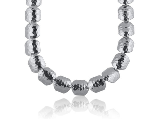 Silver Plated Statement Necklace with Flat Hexagon Tiles