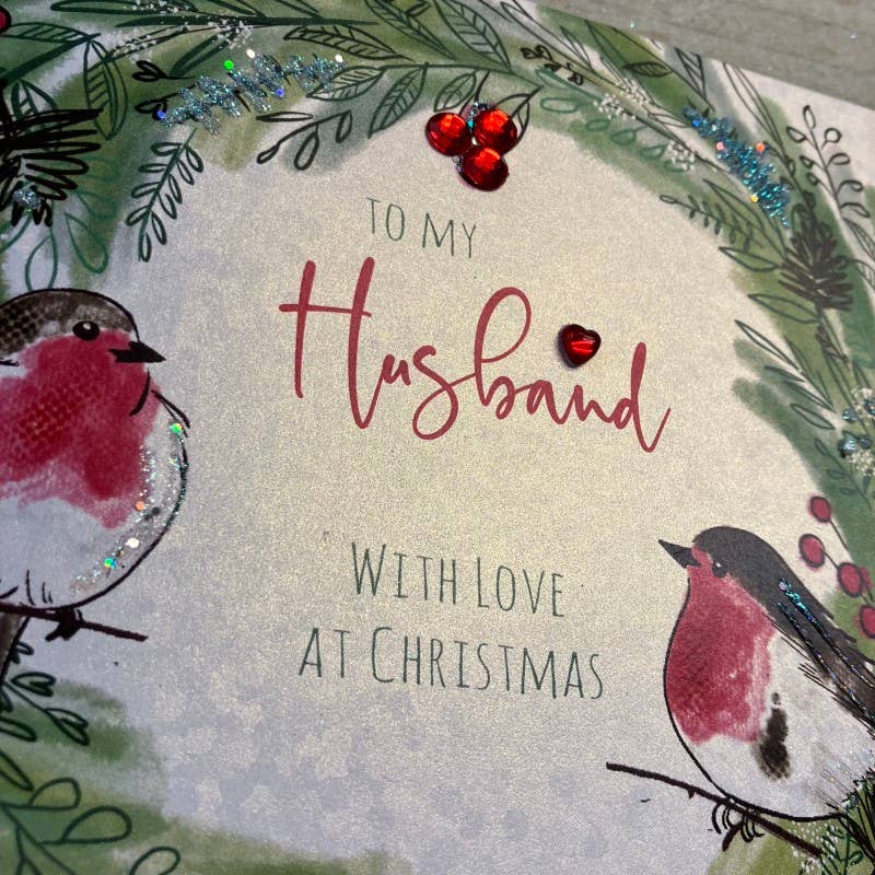 Husband Christmas Card - White Cotton Cards