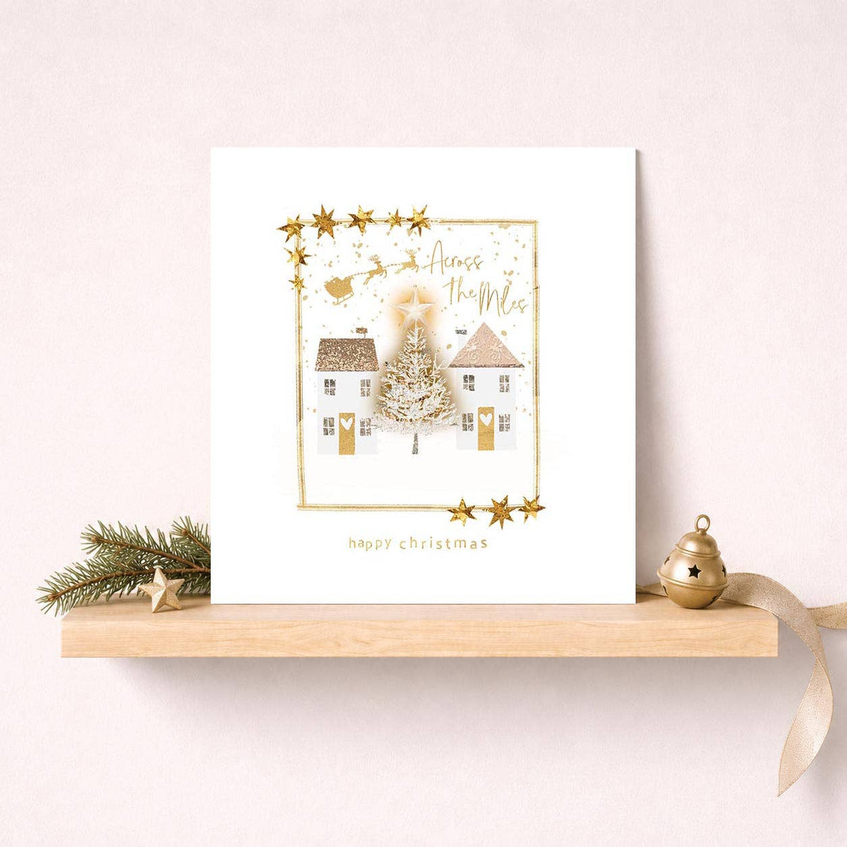 Across The Miles Christmas Card - Snowy Houses & Tree