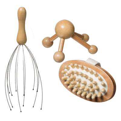 Wooden Massage Box Set – 3-Piece Relaxation Kit with Head Massager, Back Massager, and Universal Body Massager