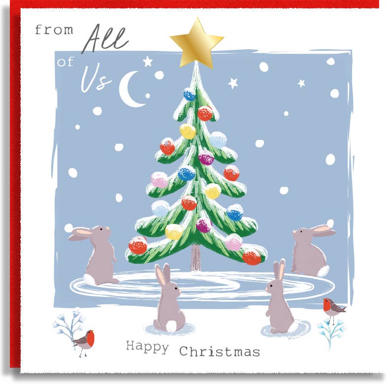 All of Us Christmas Tree Bunnies Robins Foil Card