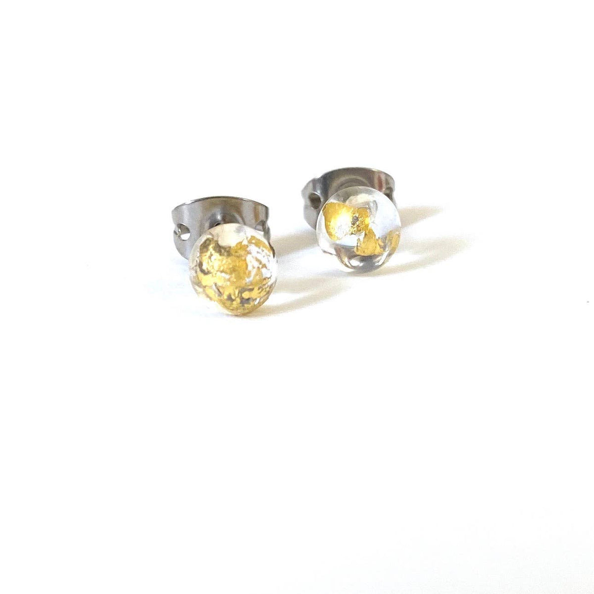 Clear Glass and Gold Droplet Earrings, Handmade Mini Studs