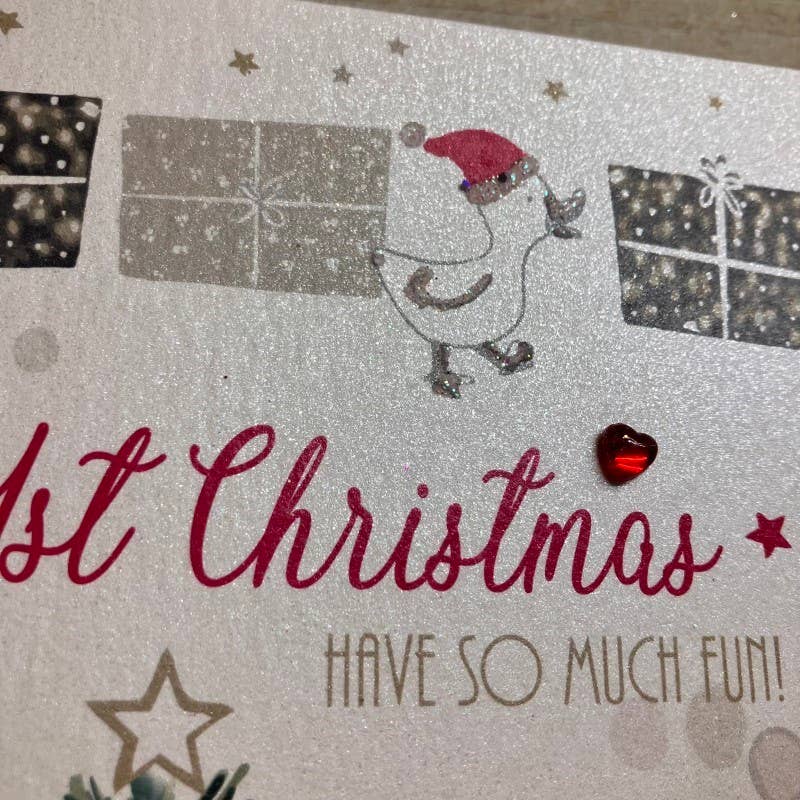 Babys 1st Christmas Card - White Cotton Cards