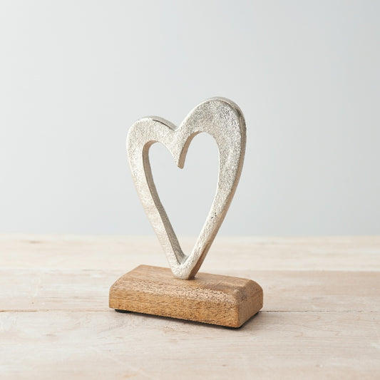 Aluminium Heart Ornament on Wooden Block