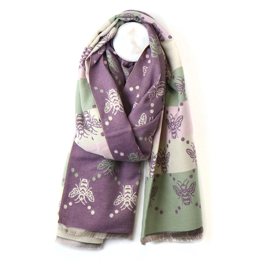 Purple Mix Bee & Stripe Jacquard Scarf