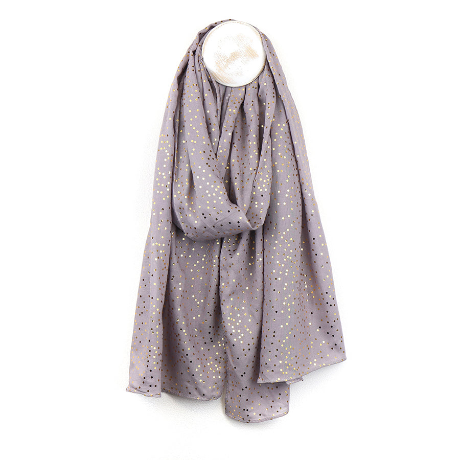 Soft Grey Scarf with Metallic Gold Speckle Print