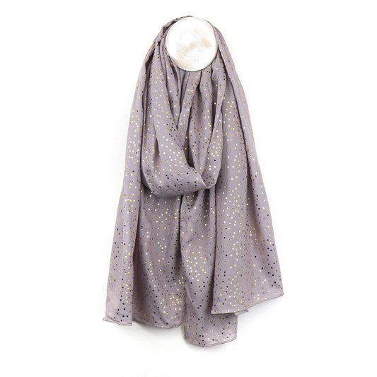 Soft Grey Scarf with Metallic Gold Speckle Print